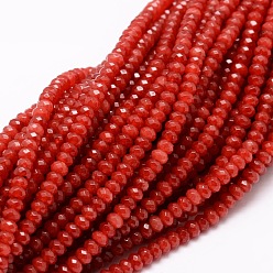 Red Dyed Natural Malaysia Jade Rondelle Beads Strands, Faceted, Red, 4x2~3mm, Hole: 1mm, about 115pcs/strand, 14 inch