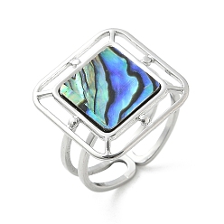 Нержавеющая Сталь Цвет Квадратные 304 манжеты из ракушки пауа из нержавеющей стали для женщин, цвет нержавеющей стали, 17x17 мм, размер США 6 (16.5 мм)