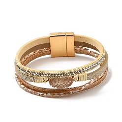 Кожа Винтажный кожаный браслет с европейскими и американскими белыми кристаллами, инкрустированными бриллиантами - магнитная застежка., 0.1 см