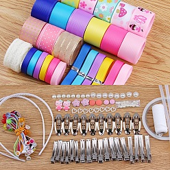 Mixed Color SUNNYCLUE DIY Hair Clip Kits, Ribbon Bowknot, with Iron Clips and Findings, Mixed Color, 100x0.6~2.5cm, about 28strands/set