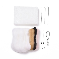 White DIY Pendant Decoration Needle Felting Kit, with Iron Needles, Foam Chassis & Wool, Iron Eye Pins, Lobster Claw Clasp Strap, Plastic Craft Eyes, Bichon, White, 11~108x3~78x0.6~30mm, 14pcs/set
