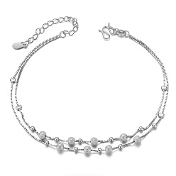 Platinum SHEGRACE 925 Sterling Silver Anklet, with Box Chains and Textured Round Beads, Platinum, 8-1/4 inch(21cm)