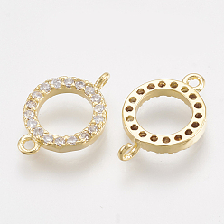 Real 18K Gold Plated Brass Cubic Zirconia Links, Ring, Clear, Real 18K Gold Plated, 12x8x1.5mm, Hole: 0.8mm