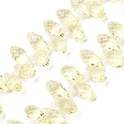 Шампанско-Желтый Хрусталя бисер нитей, сверху просверленные бусы, граненые, слеза, шампанское желтый, 13x6 мм, отверстие : 1 мм, около 90~95 шт / нитка, 16~18 дюйм