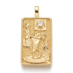 Real 18K Gold Plated Brass Micro Pave Clear Cubic Zirconia Pendants, Real 18K Gold Plated, Tarot Card Charms, Death , Death XIII, 30x15x4mm, Hole: 3~4mm