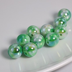 Lime Green UV Plating Rainbow Iridescent Acrylic Beads, Three Tone, Round, Lime Green, 15mm