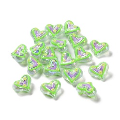 Light Green Valentine's Day Transparent Acrylic Beads, with Enamel, Heart, Light Green, 16x20~21x12~13mm, Hole: 1.5~1.6mm