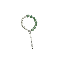 Green Aventurine Natural Green Aventurine Round Beaded Bracelet, Platinum, 7-1/8~9-1/8 inch(18~23cm)
