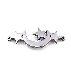 Stainless Steel Color 304 Stainless Steel Link Connectors, Laser Cut, Star with Moon, Stainless Steel Color, 12x30x1.5mm, Hole: 1mm