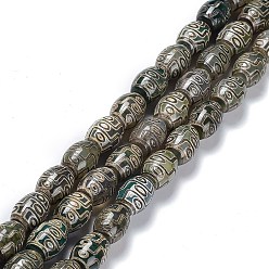 9-Eye Tibetan Style dZi Beads Strands, Natural Agate Beads, Dyed & Heated, Oval, 9-Eye, 13~14x9.5~10mm, Hole: 1.2mm, about 25pcs/strand, 13.39''(34cm)