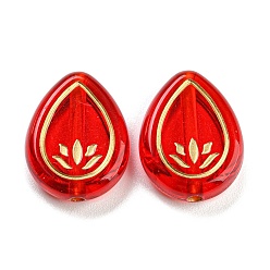 Red Plating Transparent Acrylic Beads, Golden Metal Enlaced, Teardrop, Red, 17x13.5x4.8mm, Hole: 1.8mm, about 568pcs/500g