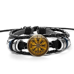 Gold Alloy Braided Bead Multi-Strand Bracelets, Glass Viking Rune Bracelet, Gold, Pattern: 3/4 inch(2cm)