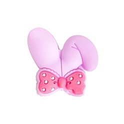 Plum Rabbit Ear with Bowknot Food Grade Eco-Friendly Silicone Focal Beads, Silicone Teething Beads, Plum, 26x26mm