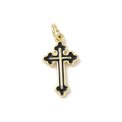 Черный Латунь эмаль подвески, крест прелести, стойки покрытие, без кадмия и без свинца, долговечный, реальный 18 k позолоченный, с целью перехода в кольце, чёрные, 18x10.5x1.5 мм, отверстие : 3.5 мм