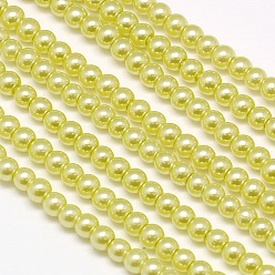 Yellow Eco-Friendly Dyed Glass Pearl Round Beads Strands, Grade A, Cotton Cord Threaded, Yellow, 3~3.5mm, Hole: 0.7~1.1mm, about 135pcs/strand, 15 inch