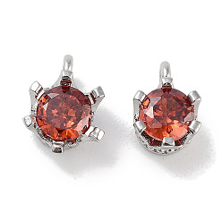 Красный Латунные микро проложить кубического циркония прелести, плоско-круглые, платина, красные, 8x6x4.8 мм, отверстие : 1.6 мм