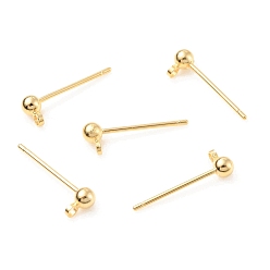 Light Gold Brass Ball Stud Earring Post, Stud Earring Findings, with Horizontal Loops, Light Gold, 15x5mm, Hole: 1.4mm, Pin: 0.8mm