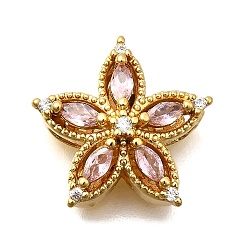 Pink Многожильные звенья из латуни с паве из кубического циркония, цветок, реальный 18 k позолоченный, розовые, 15.5x16.5x6.5 мм, отверстие : 1.6 мм