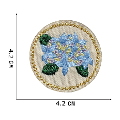 Bleu Bleuet Broderie informatisée polyester coudre sur patchs, accessoires de costumes, plat et circulaire avec motif floral, bleuet, 42mm