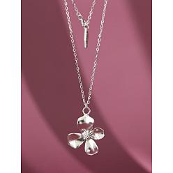 Platinum 925 Sterling Silver Pendant Necklaces Simple Flower Necklace Elegant Clavicle Chain for Women, Platinum, 15.35 inch(39cm)