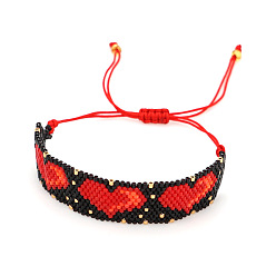 Красный Браслеты из бисера Миюки в стиле бохо с регулируемым узором в виде сердца для женщин, красные