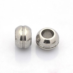 Stainless Steel Color Rondelle 201 Stainless Steel Beads, Large Hole Beads, Stainless Steel Color, 12x8mm, Hole: 6mm