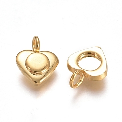 Golden 304 Stainless Steel Pendant Cabochon Settings, Heart, Golden, Tray: 4mm, 10x7.8x2~3.5mm, Hole: 2mm