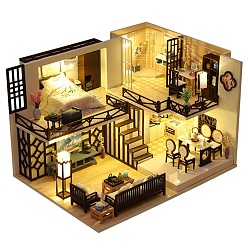 Wood Handmade DIY Wooden Dollhouse Kit, Dollhouse Miniature Including Bedroom, Bathroom, Living Room, Kitchen, Stairway and furnitures, Birthday and Valentine's Day Gift for Women and Children, 32.1x7.6x21cm, Finished Product: 26x19x16.5cm