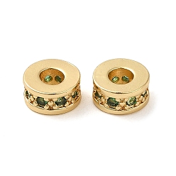 Зеленый Стойки обшивки латунь кубического циркония бусы, долговечный, без свинца и без кадмия, реальный 18 k позолоченный, колонка, зелёные, 6x3 мм, отверстие : 2.5 мм