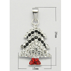 Прозрачный Подвески серебро, с эмалью и стразами, рождественская елка, прозрачные, Размер : длиной около 28 мм , шириной 15 мм , толщиной 3.5 мм , отверстие : 3.5 мм