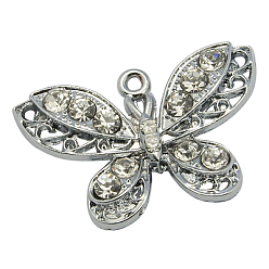Clair Pendentifs en alliage, sans cadmium et sans plomb, couleur platine, papillon, clair, environ 32 mm de large, Longueur 21mm, épaisseur de 4mm, Trou: 1.5mm