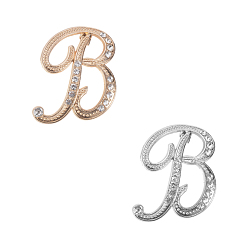 Mixed Color Alloy Brooches, with Rhinestone, Alphabet B, Mixed Color, 43x34mm, Pin: 1mm, 2pcs/box