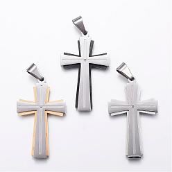 Mixed Color 304 Stainless Steel Big Pendants, Cross, with Rhinestone, Mixed Color, 55x33x4mm, Hole: 10x6mm