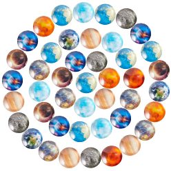 Mixed Color SUNNYCLUE Glass Cabochons, Half Round/Dome, Planet Print Pattern, Mixed Color, 12x4.5mm, 10colors, 10pcs/color, 100pcs/box