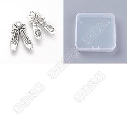 Antique Silver 100Pcs Tibetan Style Alloy Pendants, Cadmium Free & Lead Free, Ballet Dance Shoes with Bowknot, Antique Silver, 21x12.5x2mm, Hole: 2mm