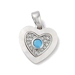 Голубой Латунные микро проложить кубического циркония подвески, с оболочкой, сердце прелести, голубой, 13.5x13x3 мм, отверстие : 4 мм
