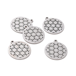 Stainless Steel Color 201 Stainless Steel Sacred Geometry Pendants, Spiritual Charms, Filigree Joiners Findings, Laser Cut, Flower of Life, Stainless Steel Color, 22x19.5x1mm, Hole: 1.4mm
