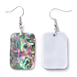 Platinum Abalone Shell/Paua Shell Dangle Earrings, with Brass Ice Pick Pinch Bails and Earring Hooks, 
Rectangle, Platinum, 51mm, Pin: 0.7mm