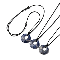 Содалитовое Кольцо натуральный содалит кулон черный вощеный шнур регулируемые ожерелья, 14.96~29.53 дюйм (38~75 см)