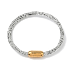 Гейнсборо 304 Браслеты из нержавеющей стали с полиэстеровым металлическим шнуром для женщин, с внутренней частью из рыбьей нити и магнитной застежкой, ионное покрытие (ip), светло-серые, 7-1/4 дюйм (18.3 см)