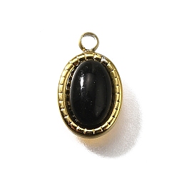 (946F)Морозный цвет внутри  Жонкиль / Непрозрачная зеленая подкладка 304 прелести нержавеющей стали, овальные, с натуральным черным агатом, реальный 18 k позолоченный, ионное покрытие (ip), 10x6x3.5 мм, отверстие : 1.2 мм