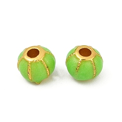 Зеленый лайм Латунь эмаль бисера, круглые, матовый золотой цвет, зеленый лайм, 6x5 мм, отверстие : 1.8 мм