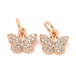 Розовое Золото Покрытие стойки латунь микропаве прозрачные подвески из кубического циркония, долговечный, с прыжковых колец, без свинца и без кадмия, бабочка, розовое золото , 8x12x2 мм, отверстие : 4 мм