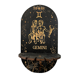 Gemini Wooden Wall-Mounted Small Crystal Display Shelf, Witch Hanging Crystal Holder, for Crystal Dowsing Pendulum Pendant Storage, Gemini, 21.5x11.6cm