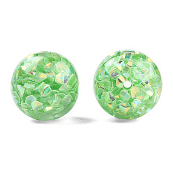 Pale Green Transparent Resin Beads, with Glitter Sequins, Round, Pale Green, 20x19mm, Hole: 2mm
