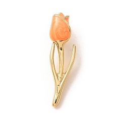 Coralino Colgantes de latón con esmalte, encantos de tulipanes, chapado en rack, larga duración plateado, sin plomo y el cadmio, real 18 k chapado en oro, coral, 24x6.5x7 mm, agujero: 5x2 mm