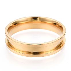 Golden 201 Stainless Steel Grooved Finger Ring Settings, Ring Core Blank, for Inlay Ring Jewelry Making, Golden, Inner Diameter: 22mm
