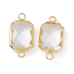 Crystal Transparent K9 Glass Connector Charms, with Light Gold Plated Brass Findings, Faceted, Rectangle Links, Crystal, 22x11x5mm, Hole: 2mm