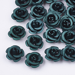 Teal Aluminum Beads, Frosted, Long-Lasting Plated, 5-Petal Flower, Teal, 6~6.5x4mm, Hole: 0.8mm