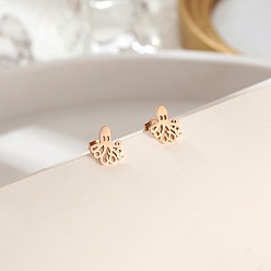 Rose Gold 304 Stainless Steel Stud Earrings for Women, Octopus, Rose Gold, 11x10mm